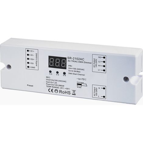 Contrôleur AC TRIAC monochrome - DMX Dimmer - 2 canaux 1,2A/ch - (1/4)