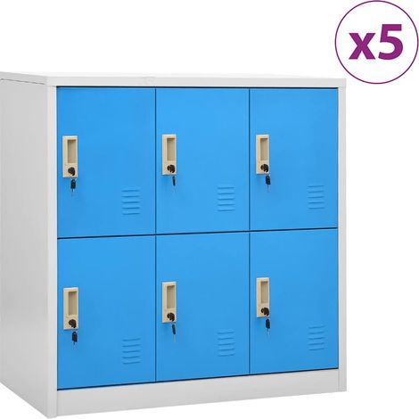 Lot de 5 Armoires à casiers Meuble de Rangement - Style Contemporain Gris clair et bleu 90x45x92,5 cm Acier BV292817 - BonneVie (1/5)