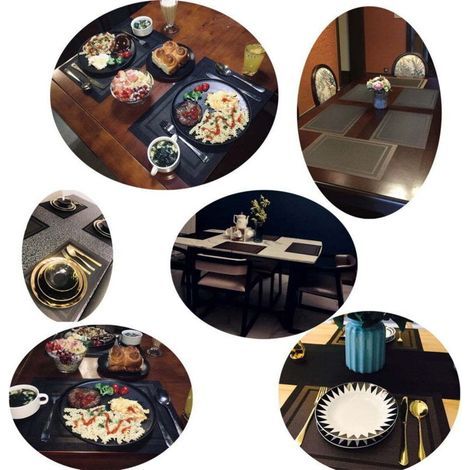 Sets de Table PVC Antidérapant Lavable Résiste à la Chaleur Rectangulaire Vinyle Set de Table pour Restaurant, Table à Manger en Cuisine ou Salle à Manger, 12x18 in Lot de 4 (Noir) (1/3)