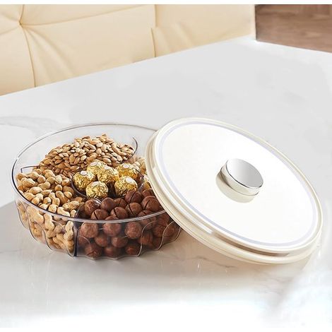 Bol para aperitivos de cuatro compartimentos con tapa - Caja organizadora de frutos secos y dulces con cierre hermético de goma y a prueba de polvo