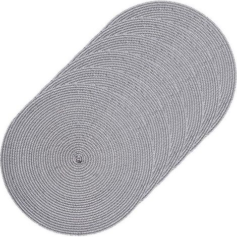 Toilinux - Lot de 6 sets de table rond tressés en polypropylène - Diam. 38 cm - Noir et blanc (1/3)
