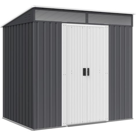 6.5 x 4FT Galvanised Metal Shed with Foundation Kit, Lockable Tool Garden Shed with Double Sliding Doors, Vents, Grey