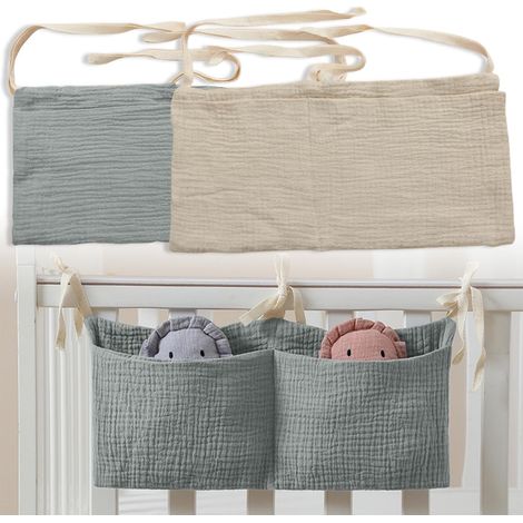 Organisateur de lit de bébé à suspendre, sac de rangement réglable, à suspendre, gris + blanc laiteux (1/5)
