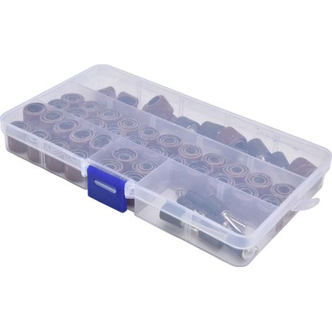Lot de 12 mandrins et 120 manchons abrasifs pour ponceuse rotative, 132 pièces, embouts de ponçage, accessoires pour outil rotatif, 6 tailles, grain 120, pour bois et métal (1/5)