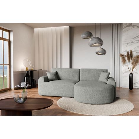 Divano angolare destro in tessuto intrecciato grigio, resistente all’usura, con funzione letto – ARTE PREMIUM (1/5)