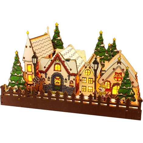 Winter Scene Figures, Desktop Christmas Decor, Christmas Village Houses, Holiday Wooden Display, Figurine Christmas Village, Wooden LED Houses, Festive Desktop Display, LED Christmas Display (1/5)
