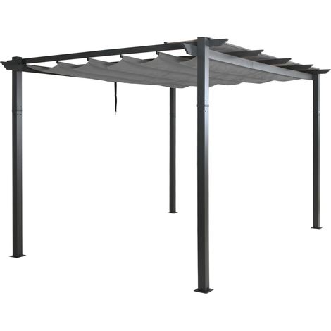 [NUNCA USADO] Pérgola de aluminio HHG-053, pabellón de jardín cenador de jardín, estable 8cm marco techo corredizo UV50+ 3x4m, gris