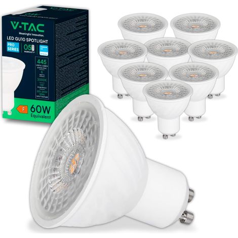 V-TAC 10x Lampadine LED GU10 6W (Equivalenti a 60W) - Chip SAMSUNG - 445 Lumen - Alta Luminosità - Faretto Led GU10 per Massima Efficienza e Risparmio Energetico - Lampadina Luce Calda 3000K (1/5)
