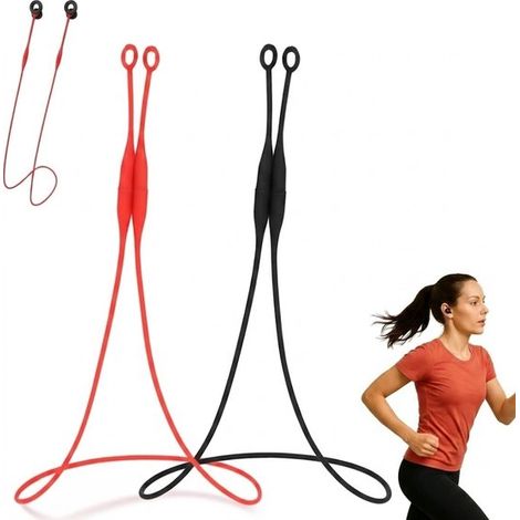 Lot de 2 cordons de tour de cou magnétiques en silicone pour écouteurs, universels, flexibles et résistants à la transpiration, anti-perte, pour sport et course, noir et rouge (1/5)