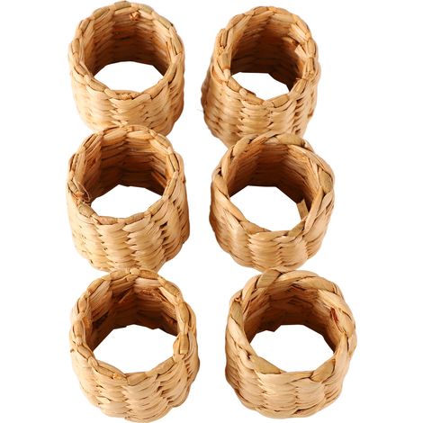 Lot de 6 ronds de serviette tissés - Style champêtre vintage, robustes, durables, légers et compacts, parfaits pour les fêtes, les mariages ou les cérémonies.
