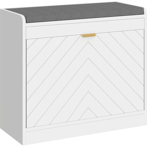 HOMCOM Shoe Bench with 1 Flip Drawer, Cushion, 5 Pairs for Entryway White (1/5)