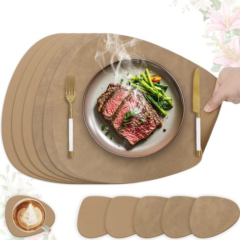 Lot de 6 Sets de Table,Cuir PU,Double Face,Antidérapant,Ovale,Cuisine (1/5)