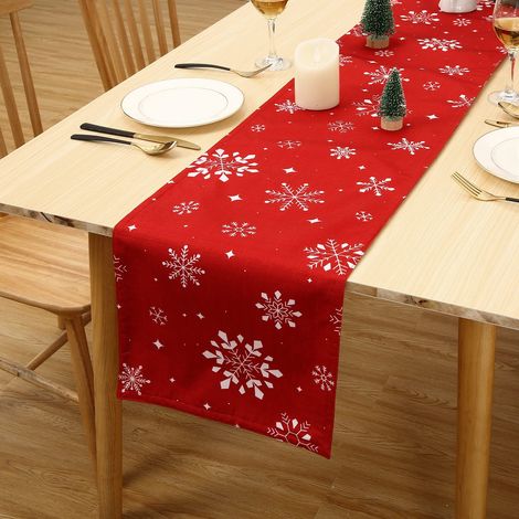 Tablecloth - Printed Slub Fabric - Red, 13x70", Germany - for Dining Table, Kitchen, Party (1/5)
