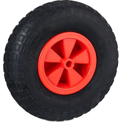 Roue de brouette - 3.50-6 - caoutchouc plein - jante en plastique - increvable - jusqu'à 100 kg - noir et rouge (1/5)