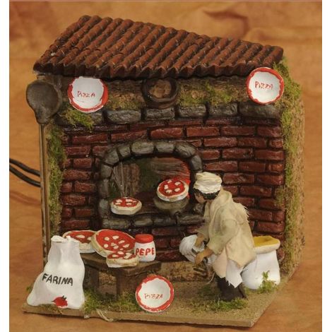 84336 Pizzaiolo con movimento e fiamma cm17x17 - PERSONAGGIO PRESEPE NATALE