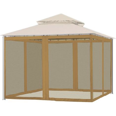 Rete di ricambio a 4 angoli per patio, giardino, cortile, gazebo, smontabile con 48 ganci, cinghia di fissaggio, cerniera a doppio cursore, marrone, 300 x 300 x 220 cm (1/5)