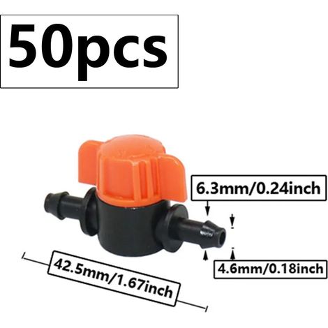 (E - 50 pièces) Raccord de tuyau d'arrosage à embout cannelé 1/4 pouce 4 mm, mini-vanne pour tuyau 4/7 mm, raccords PVC pour système d'irrigation goutte à goutte de jardin (1/5)