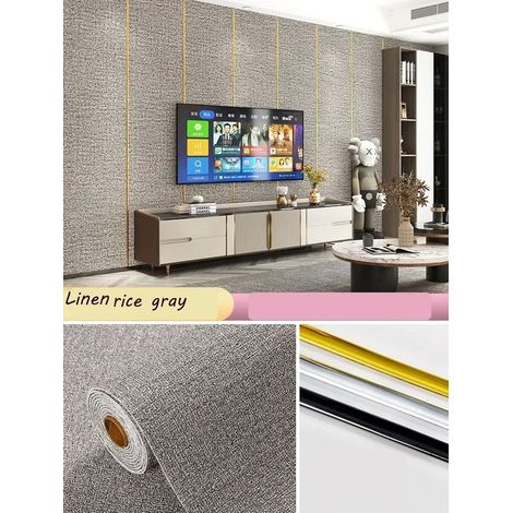 Papier peint autocollant (beige/gris, 50 x 280 cm), adhésif mural épais pour fond de télévision, décoration murale en mousse (1/5)