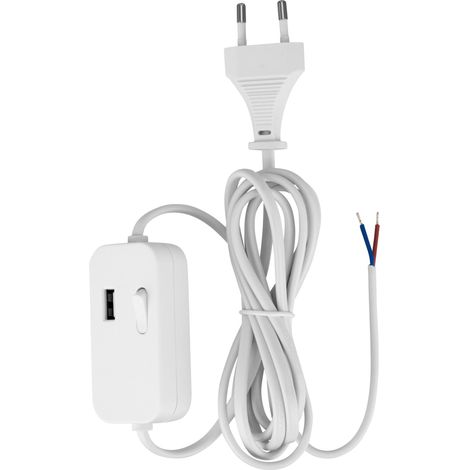 REV Cordon d'alimentation euro avec interrupteur intermédiaire 0033500112, avec USB, 2 m, blanc
