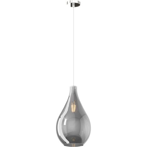 Lampadario Contemporaneo Drop 2.0 Metallo Cromo Vetro Medio Fumè 1 Luce E27