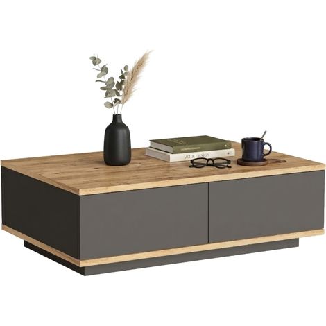 Babila Couchtisch, 2 Fächer, rechteckig, Platte braun, 90x60x29h cm, Braun Eiche Knoten