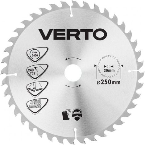 Verto - Hoja de widia de 250 mm, 40 dientes - para cortar madera y tableros