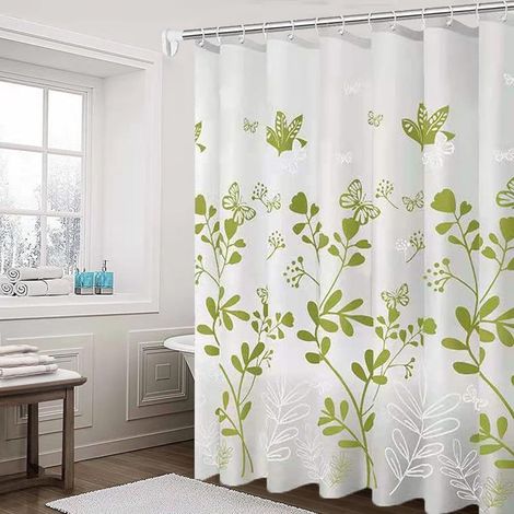 Rideau de douche motif plantes,branches et papillons, 180 x 200 cm, anti-moisissure, lavable, non poreux, imperméable (1/5)