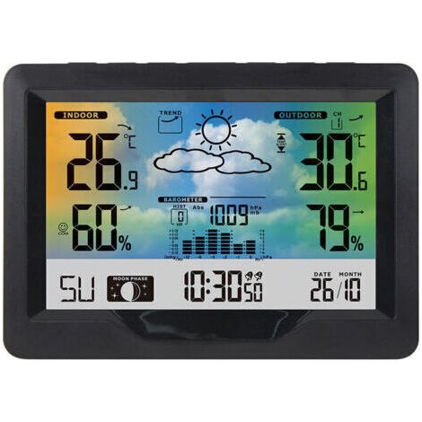 Station Météo sans Fil, Station Météo Radio avec Capteur Extérieur, Station Météo Radio Multifonction avec Humidité, Baromètre, Hygromètre, Prévisions Météo (1/4)