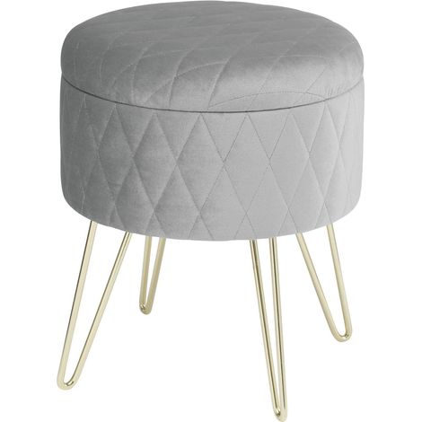 Woltu – Pouf coffre rond en velours gris clair – Siège confortable avec rangement – Pieds en métal – Charge maximale 150 kg – Dimensions 31.5 x 31.5 x 36 cm (1/4)