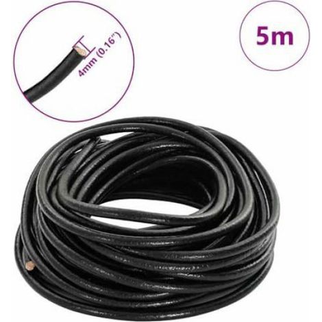 Cordon en cuir noir - vidaXL - Ø4 mm - 5 m - Résistant à l'eau - Texture lisse - Utilisation intérieure et extérieure (1/5)