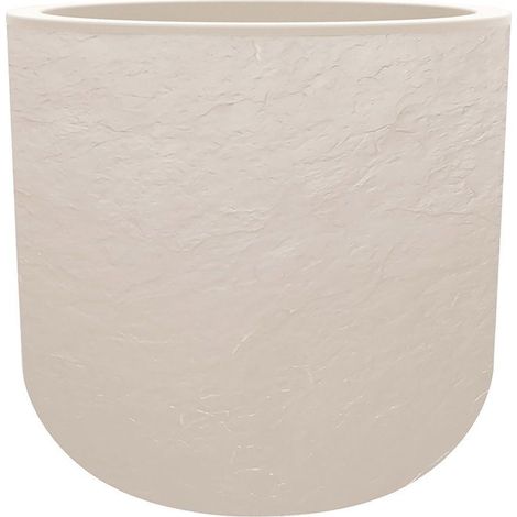 EDA – Pot de fleurs rond en plastique 40 cm – Beige calcaire – Résistant aux UV et gel – Zone de rétention d'eau intégrée – Fabriqué en France
