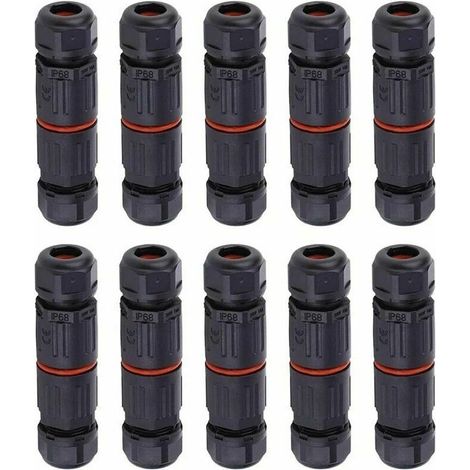 Lot de 10 Fil électrique étanche, connecteur de câble extérieur pour boîte de jonction étanche, IP68 Connecteur de câble électrique étanche pour connecteur 3 broches prise de courant extérie