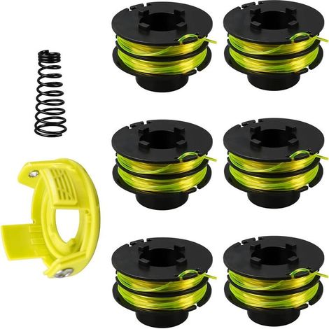 Bobine de rechange pour tondeuse à gazon Ryobi RAC118 RLT3525S, 1,2 mm x 10 m, avec capuchon et ressort (6+1+1) (1/5)