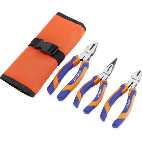 Lot de 3 pinces multifonctions avec pince universelle de 180 mm, pince à long bec de 160 mm, pince coupante latérale de 160 mm, avec sac enroulable (1/5)