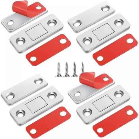 Lot de 4 loquets magnétiques ultra minces en acier inoxydable pour porte de placard de cuisine, armoire, tiroir (1/4)