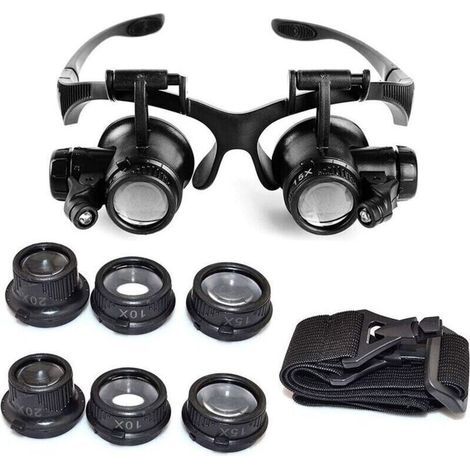 Vente chaude-Loupe Serre Tête Loupe Frontale Lunettes grossissantes Allumage LED Grossissements de 10x, 15x, 20x et 25x,de (1/4)