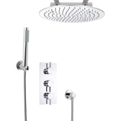 Hudson Reed - Kit de Douche Thermostatique à Encastrer avec Pomme Plafonnier Ø40CM - Douchette Fonctions Distinctes/Simultanées - Design Rond