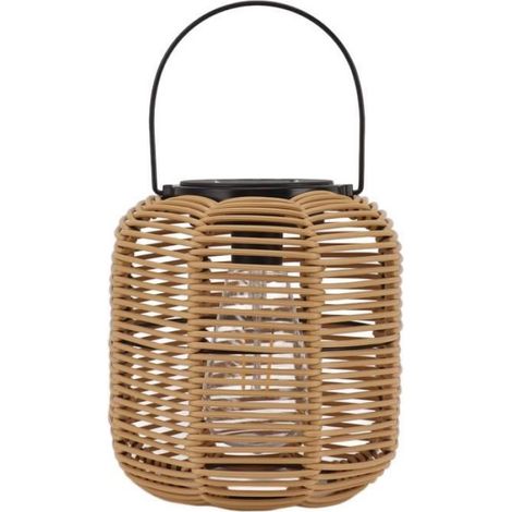 Lanterne Solaire - Fer - Rotin Plastique - 17,5 cm x 19,2 cm - Extérieur Intérieur - 1 Pièce (1/3)
