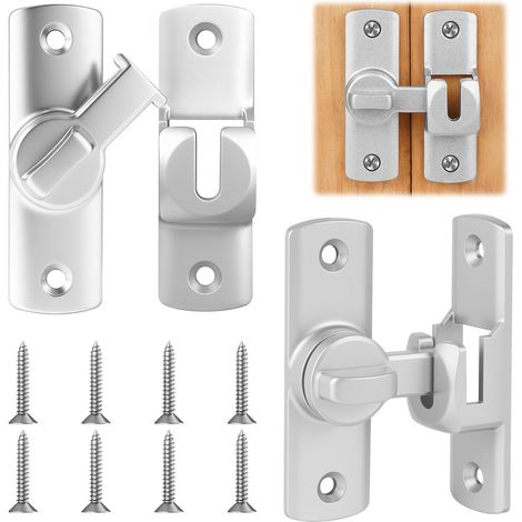 Verrou De Porte Coulissante, 2pcs 90/180 Degrés Loquet Porte Coulissante, Serrure de Portes Loquet de Crochet a Porte Bascule avec Vis pour Porte de Grange Coulissante Cuisines Fenêtre-Argenté