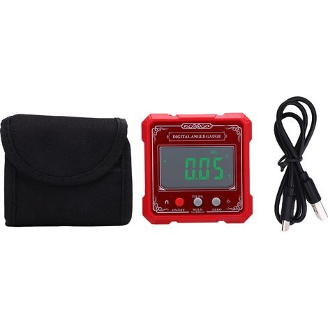 Digital magnetic inclinometer with backlit bubble level, robust 4-sided angle measuring tool for woodworking and construction (circular saw). (1/5)