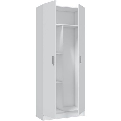 Armoire 2 portes blanche 73x37x180 cm – Panneaux mélaminés résistants – 3 étagères réglables – Rangement buanderie, chambre, garage – Habitdesign — vue 2