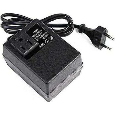 Transformateur 220V à 110V, 200W, avec prise européenne, pour une tension réduite.