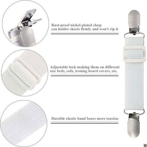 Tendeur drap housse élastique réglable, fixation sangle pour lit canapé housse repassage blanc lot 4 (1/4)