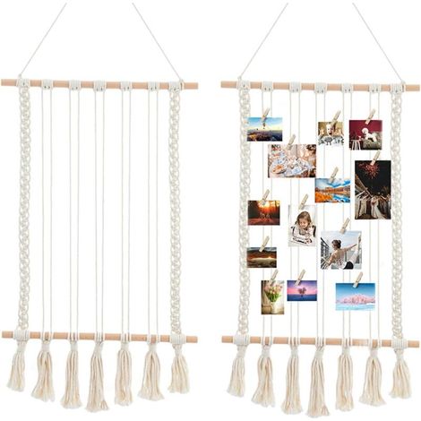 Présentoir mural pour photos, beaux souvenirs, cadres rustiques en bois pour la maison, la chambre, le dortoir, 5 cordes avec 30 clips