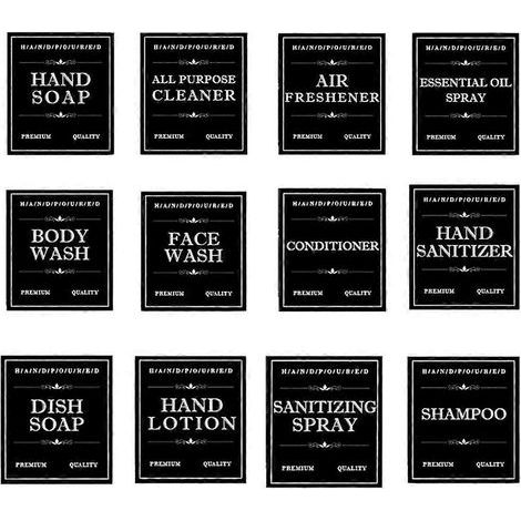 12 feuilles d'étiquettes adhésives autocollantes pour salle de bain, flacons de produits de toilette et soins de la peau-8.00X7.00X0.10CM-Black (1/4)