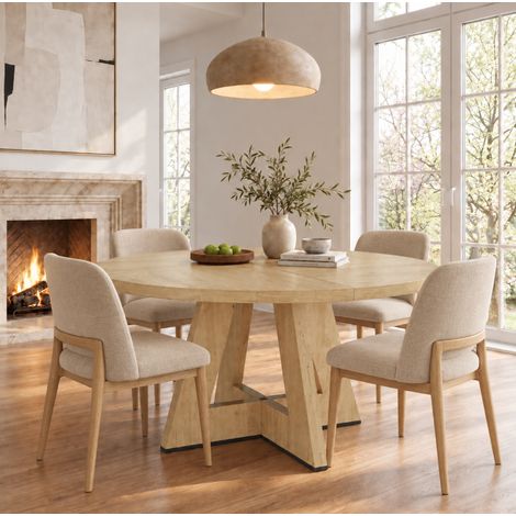 Runder Esstisch 120x120x75 cm aus MDF in Eichenoptik, für 4–6 Personen – MEUBLIV (1/5)