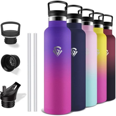 Gourde Isotherme, Gourde 1l, Sans BPA, avec Paille, Anti Fuite, Inox, Acier Inoxydable 18/8, , Double Isolation, pour Randonnée, Camping, Aptitude, Sportif (1/5)