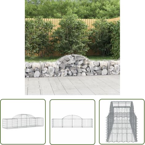The Living Store Panier de gabions arqué 200x50x40/60 cm Fer galvanisé - Paniers De Gabions - Mur De Gabions - Clôture Végétale - Décoration Jardin - Séparation Jardin (1/5)