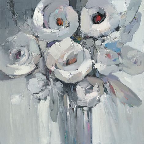 Abstrakte Gemälde Kuatéh 100 x 100 cm Blumen Schwarz und Weiß Ölgemälde