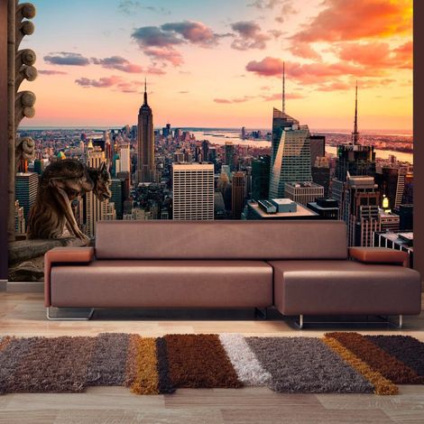 Papier peint new york : les gratte-ciel et le coucher de soleil - 150 x 105 cm